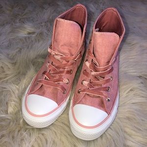 Pink Leather High Tops with Velvet Laces